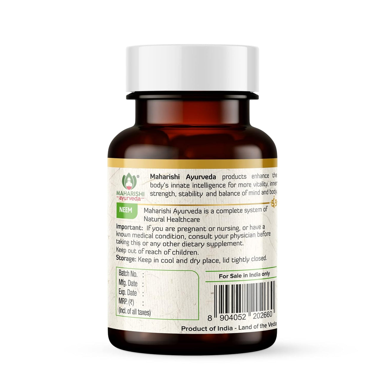 Maharishi Ayurveda Organic Neem Tablets 500 MG 60 Tablets