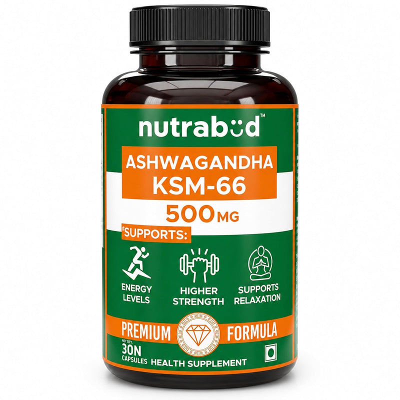 Nutrabud Ashwagandha KSM-66 500 mg bottle with 30 capsules