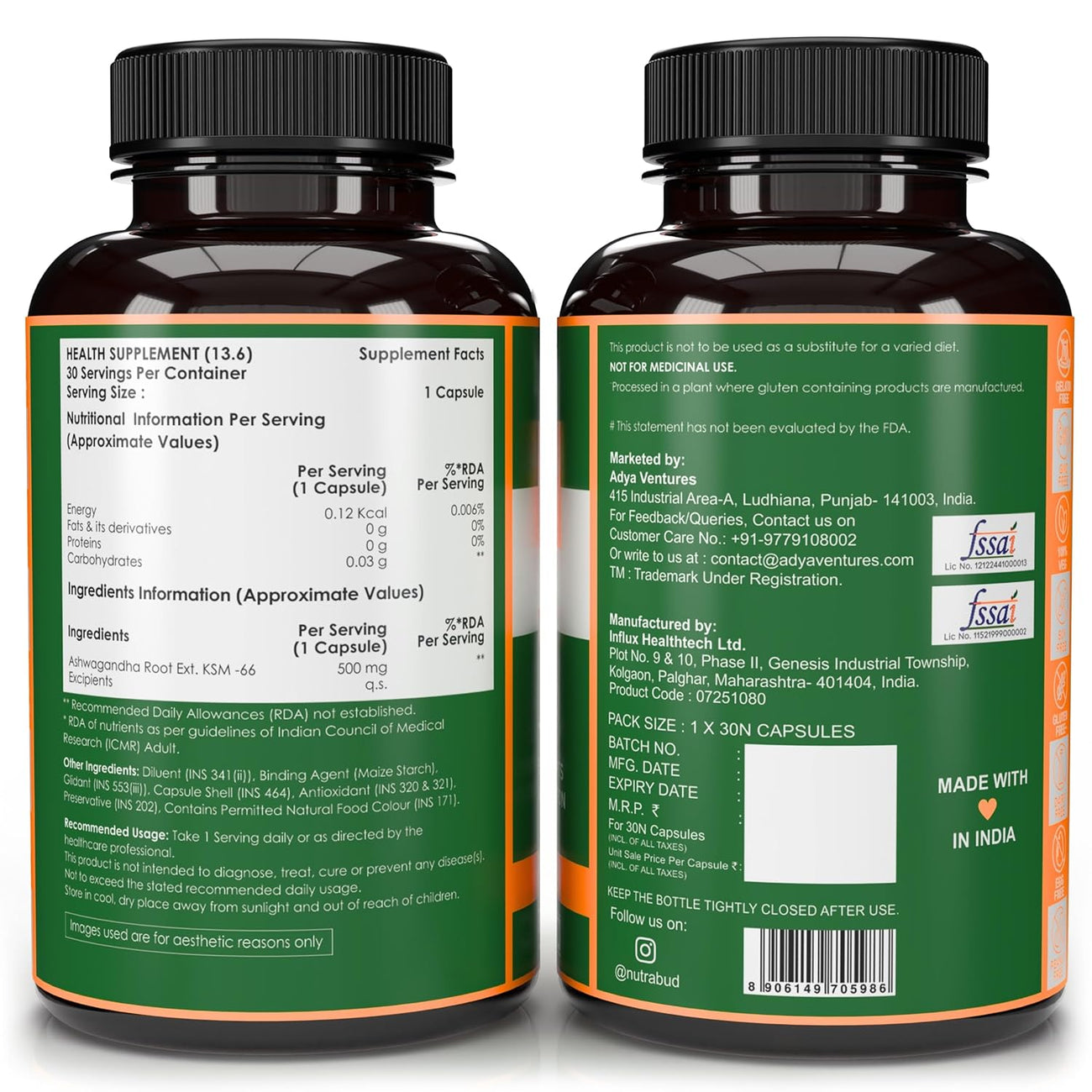 Nutrabud Ashwagandha KSM66 500mg - 30 Capsules