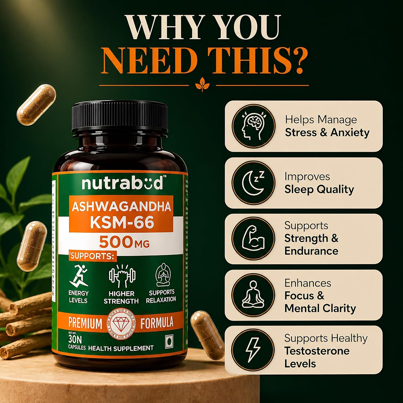 Nutrabud Ashwagandha KSM66 500mg - 30 Capsules