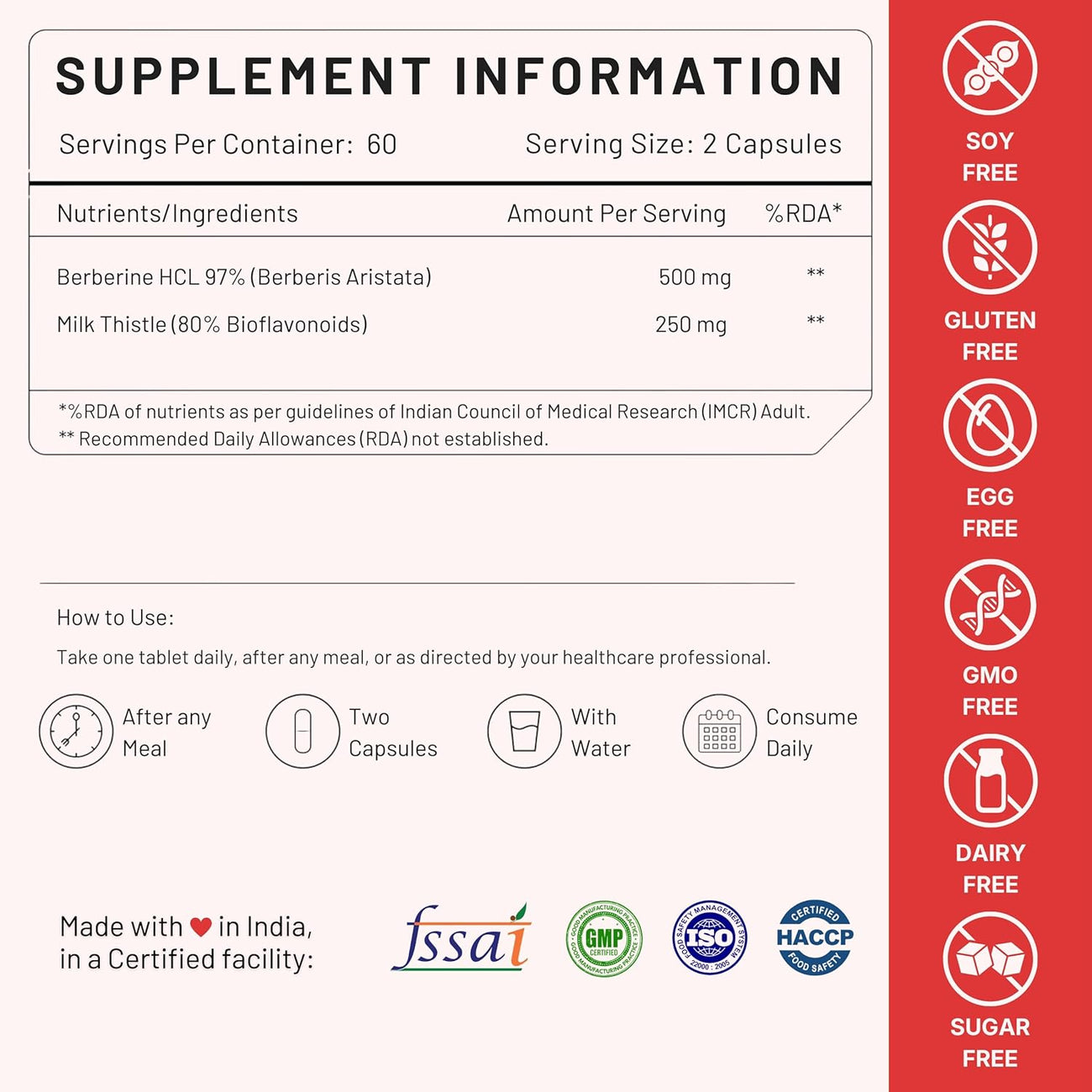 Nutrabud Berberine 500mg with Milk Thistle Supplement - Berberis Aristata Berberine HCL 97% - 60 Veg Capsules