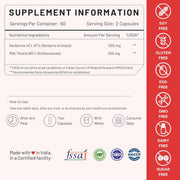 Nutrabud Berberine 500mg with Milk Thistle Supplement - Berberis Aristata Berberine HCL 97% - 60 Veg Capsules