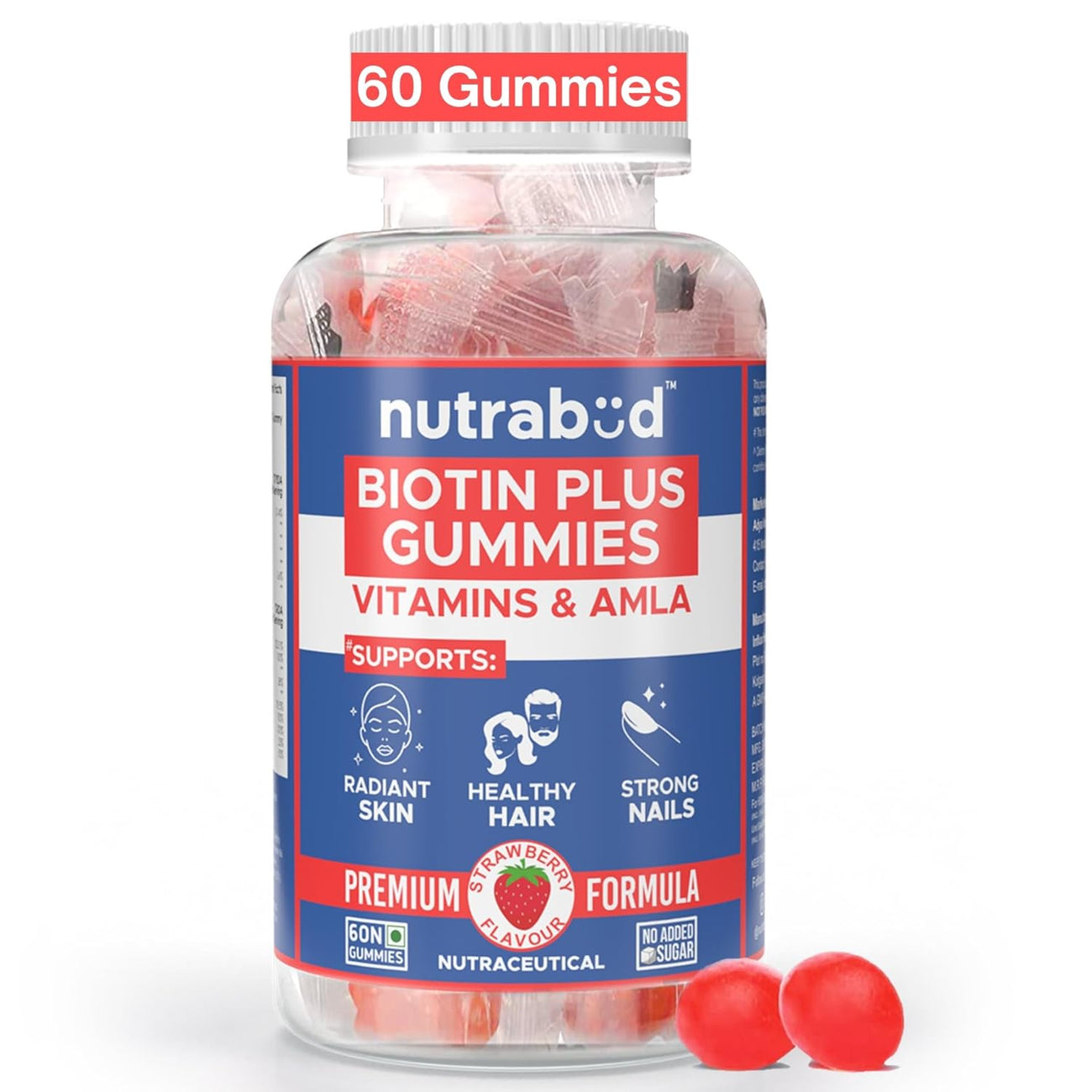 Nutrabud Biotin Hair Gummies For Women, Men 60 gummies
