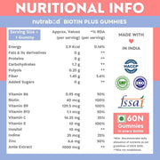Nutrabud Biotin Hair Gummies For Women, Men 60 gummies