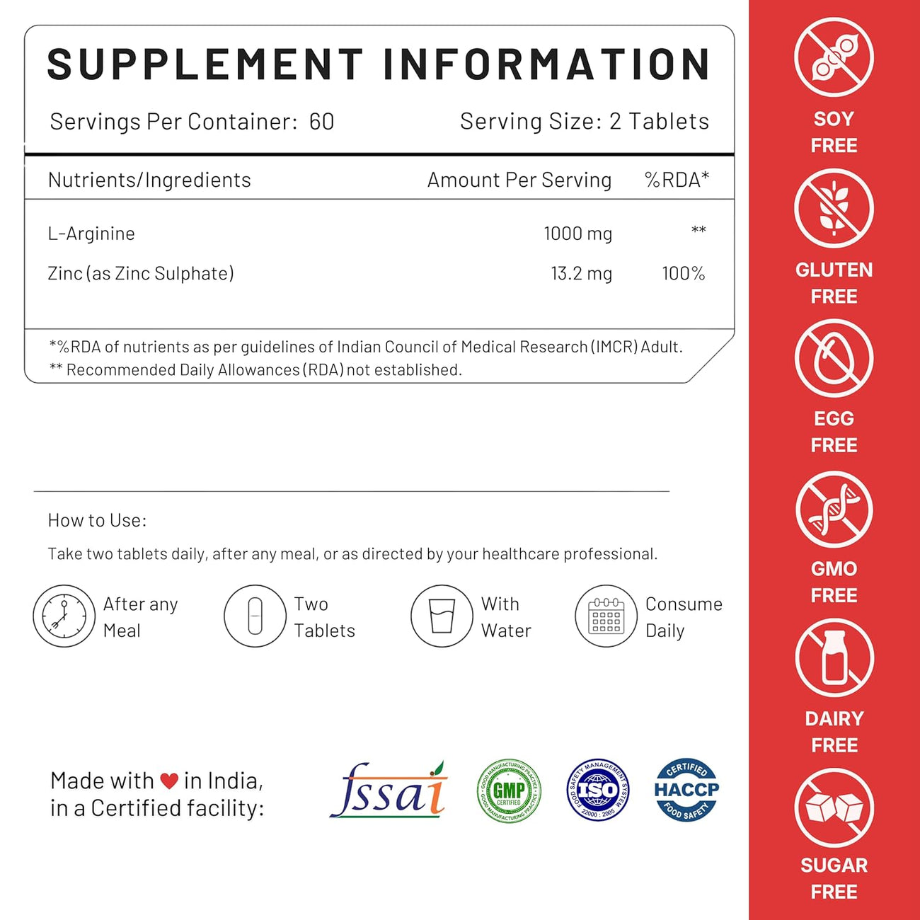 Nutrabud L-Arginine 1000 mg - 120 Tablets