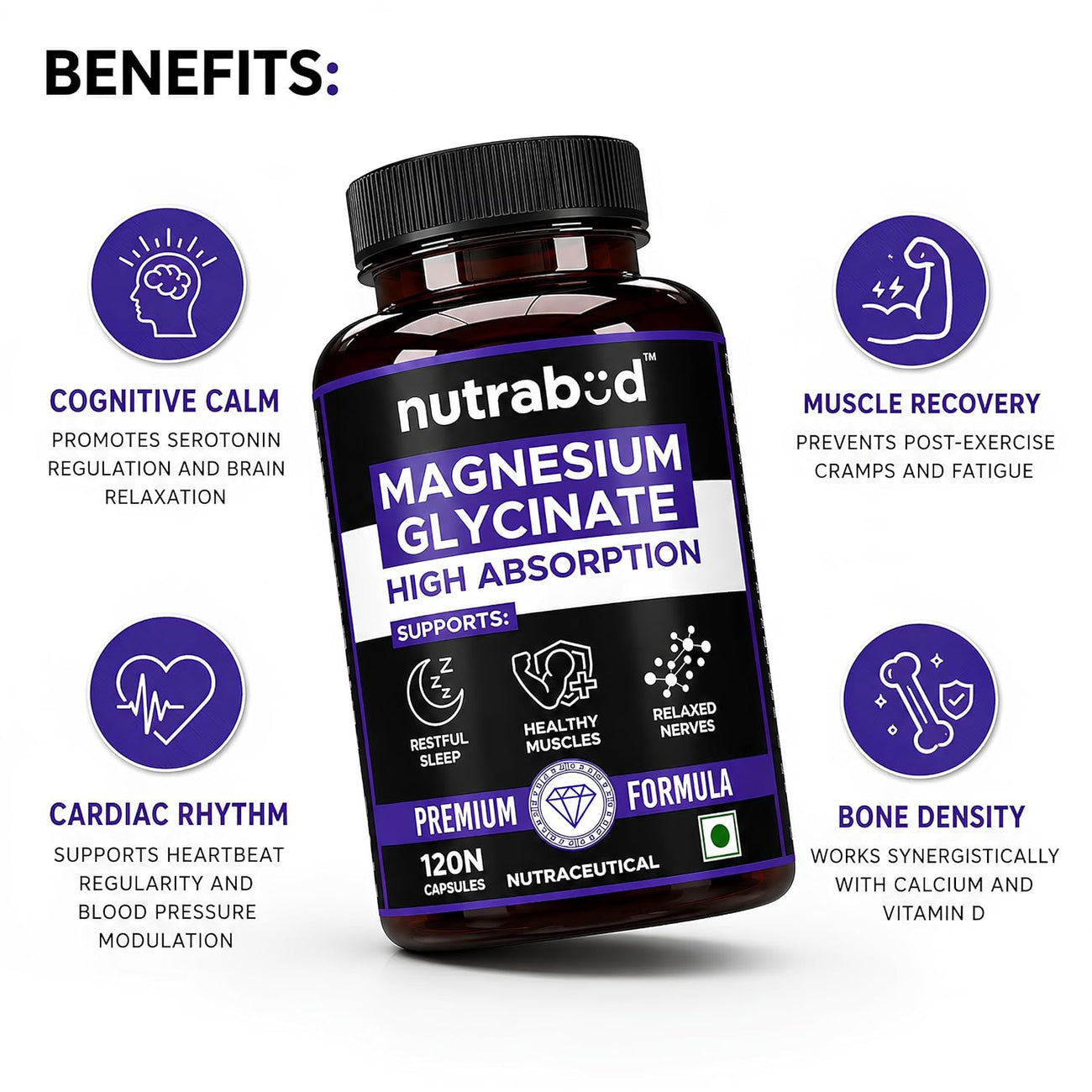 Nutrabud Magnesium Glycinate Supplement 120 Capsules