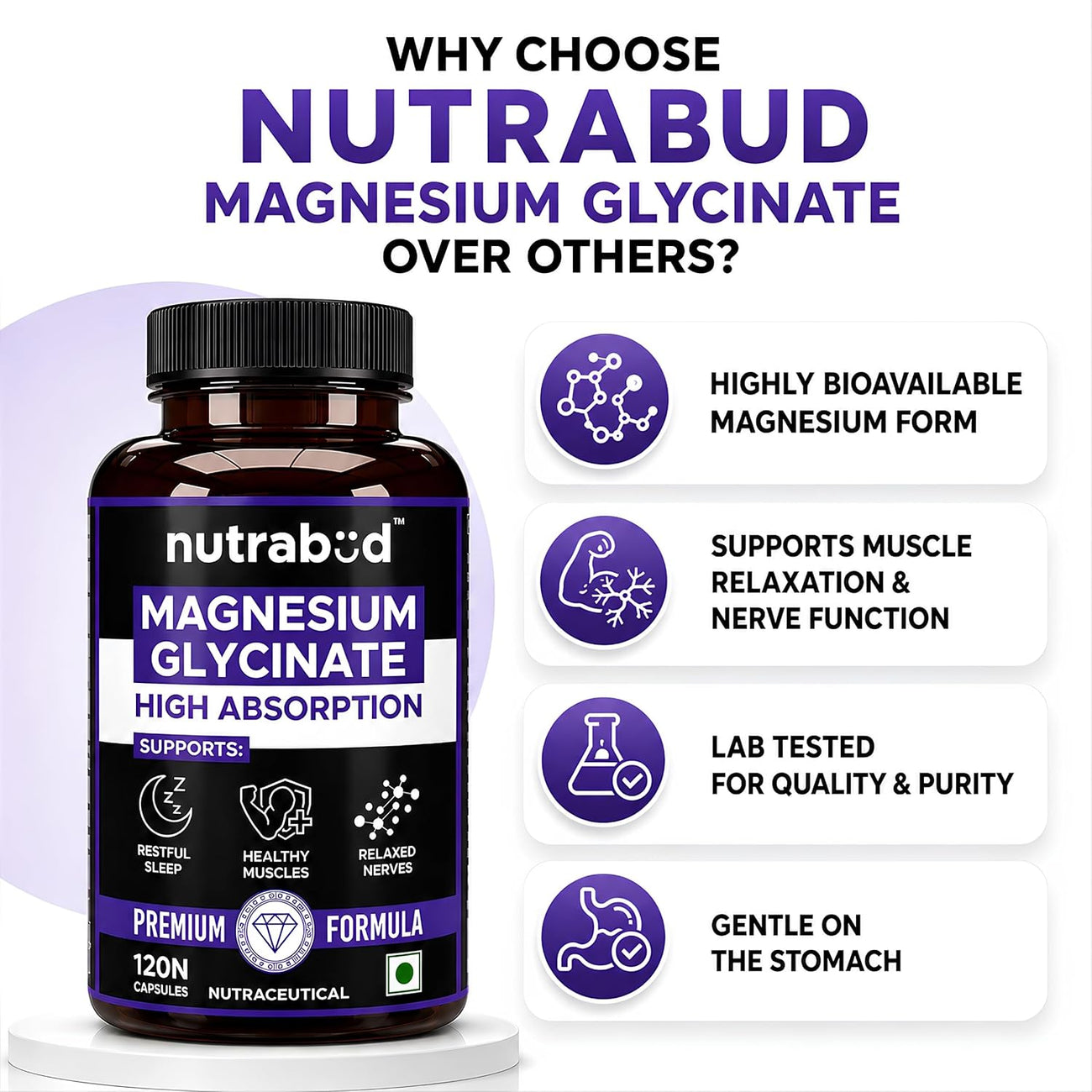 Nutrabud Magnesium Glycinate Supplement 120 Capsules
