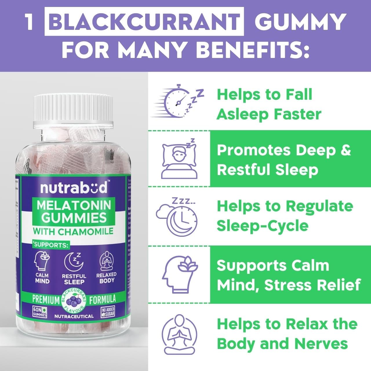 Nutrabud Melatonin Sleep Gummies 3mg For Men, Women 60 Gummies