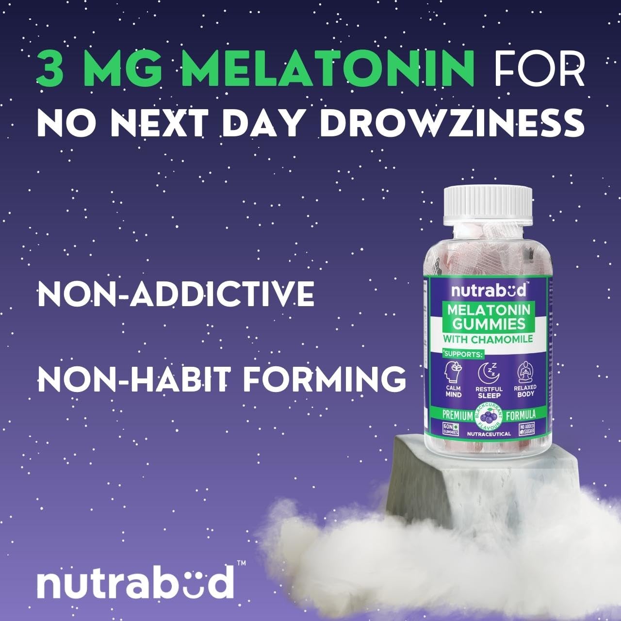 Nutrabud Melatonin Sleep Gummies 3mg For Men, Women 60 Gummies