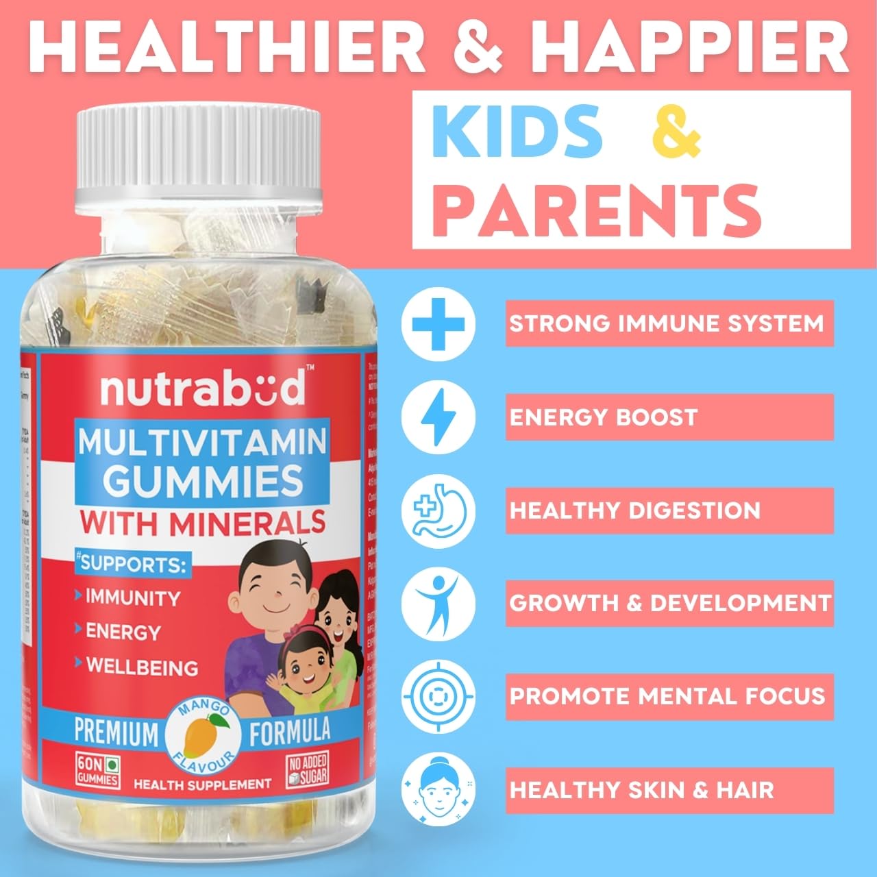 Nutrabud Multivitamin Gummies for Kids, Men, Women, Adults 60 Gummies