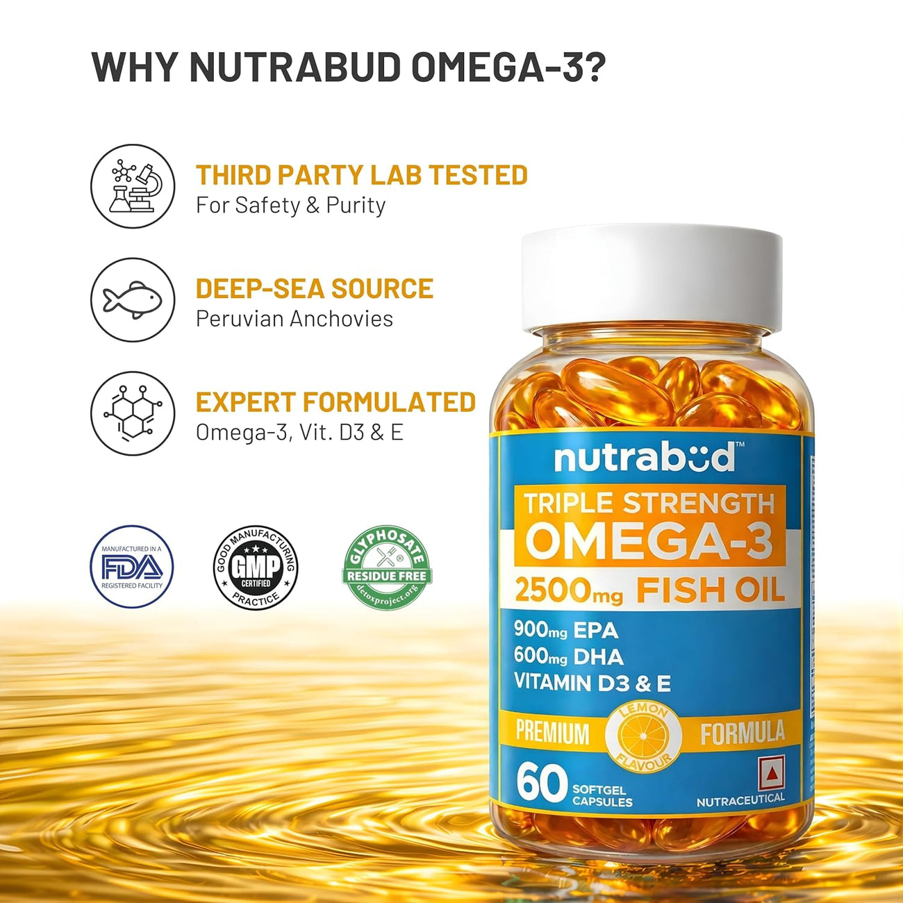 Nutrabud Omega 3 Fish Oil Lemon Flavour 60 Capsules