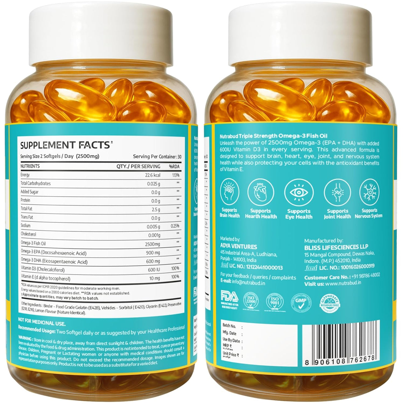 Nutrabud Omega 3 Fish Oil Lemon Flavour 60 Capsules