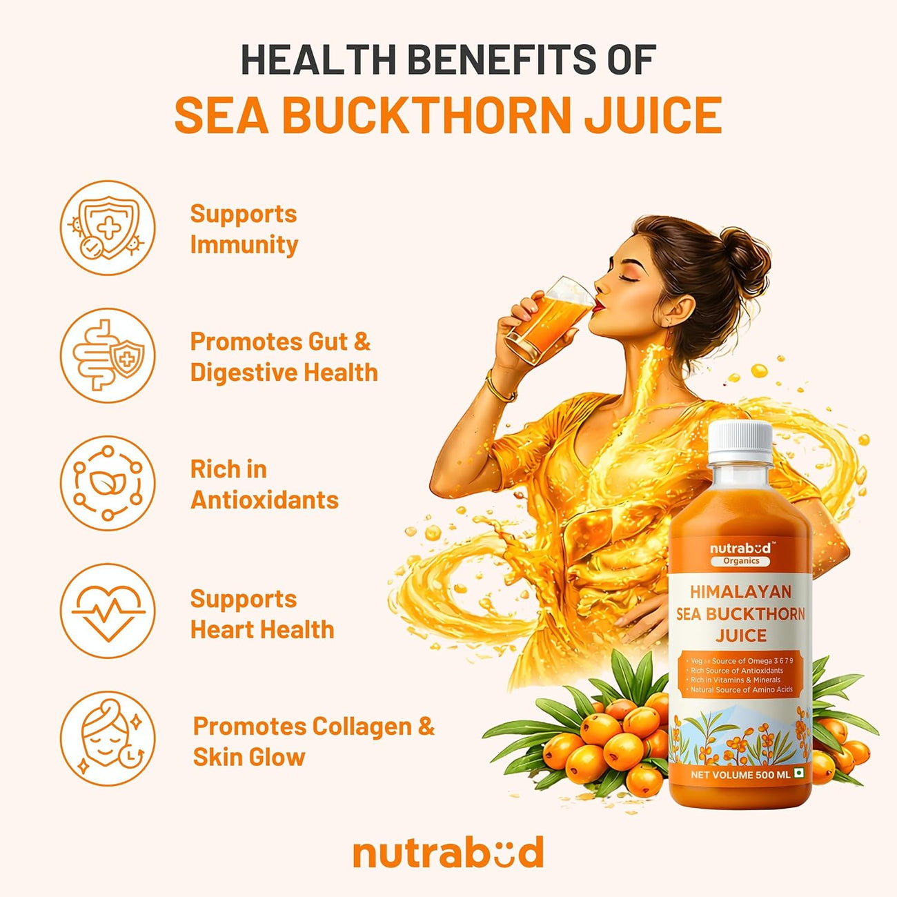 Nutrabud Organics Himalayan Sea Buckthorn Berry Juice 500 ml