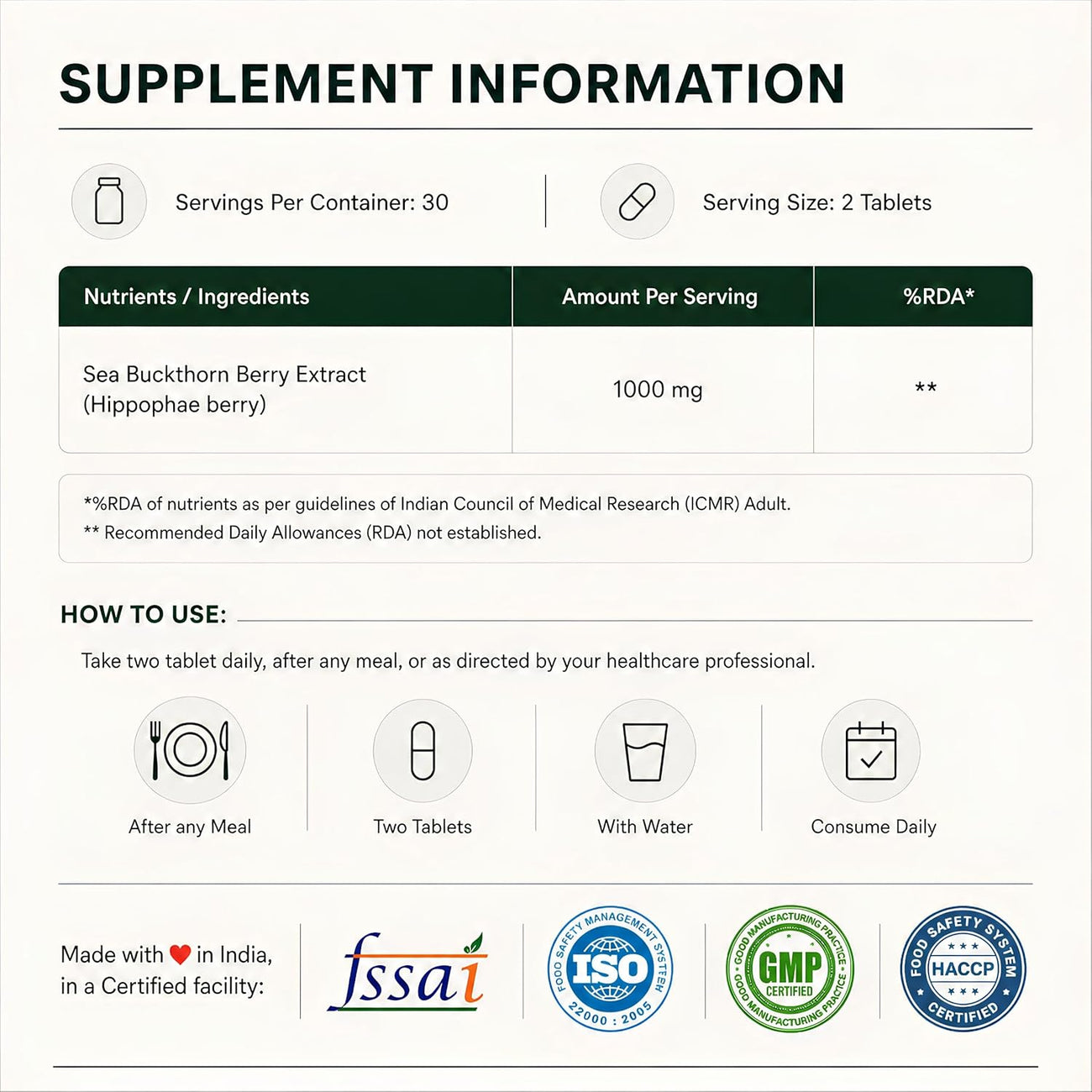 Nutrabud Organics Sea Buckthorn Berry Powder Capsules 1000mg - 60 Capsules