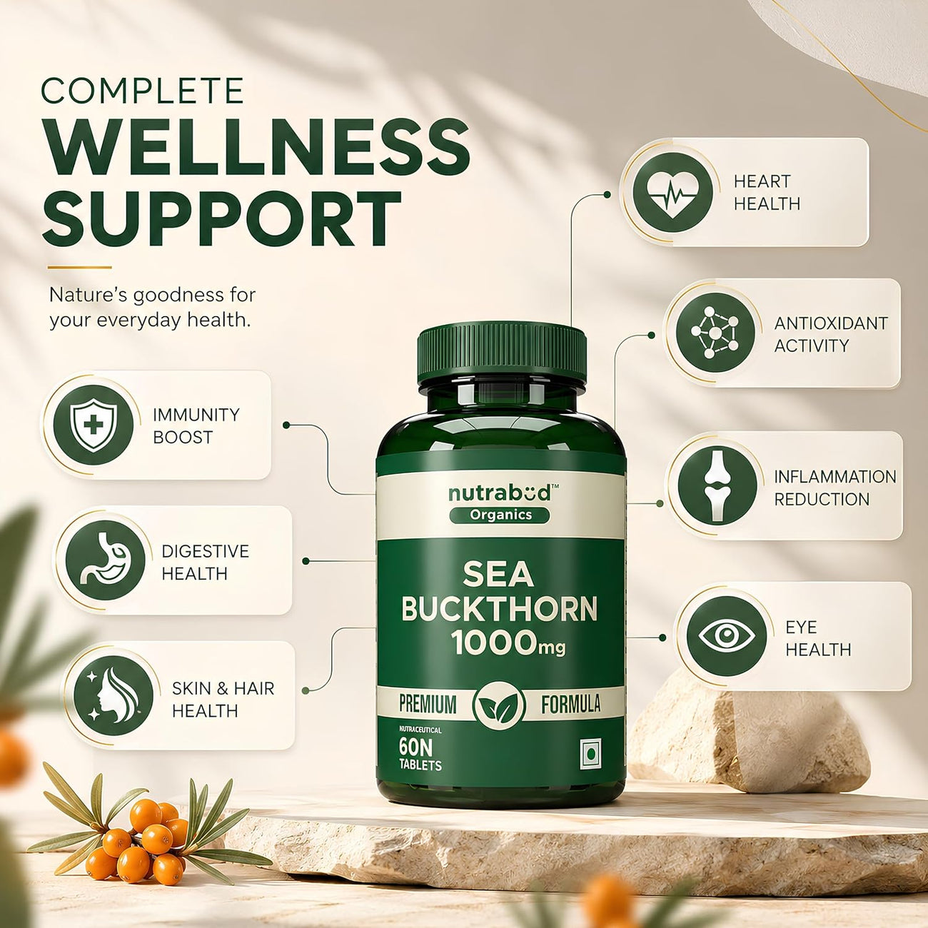 Nutrabud Organics Sea Buckthorn Berry Powder Capsules 1000mg - 60 Capsules