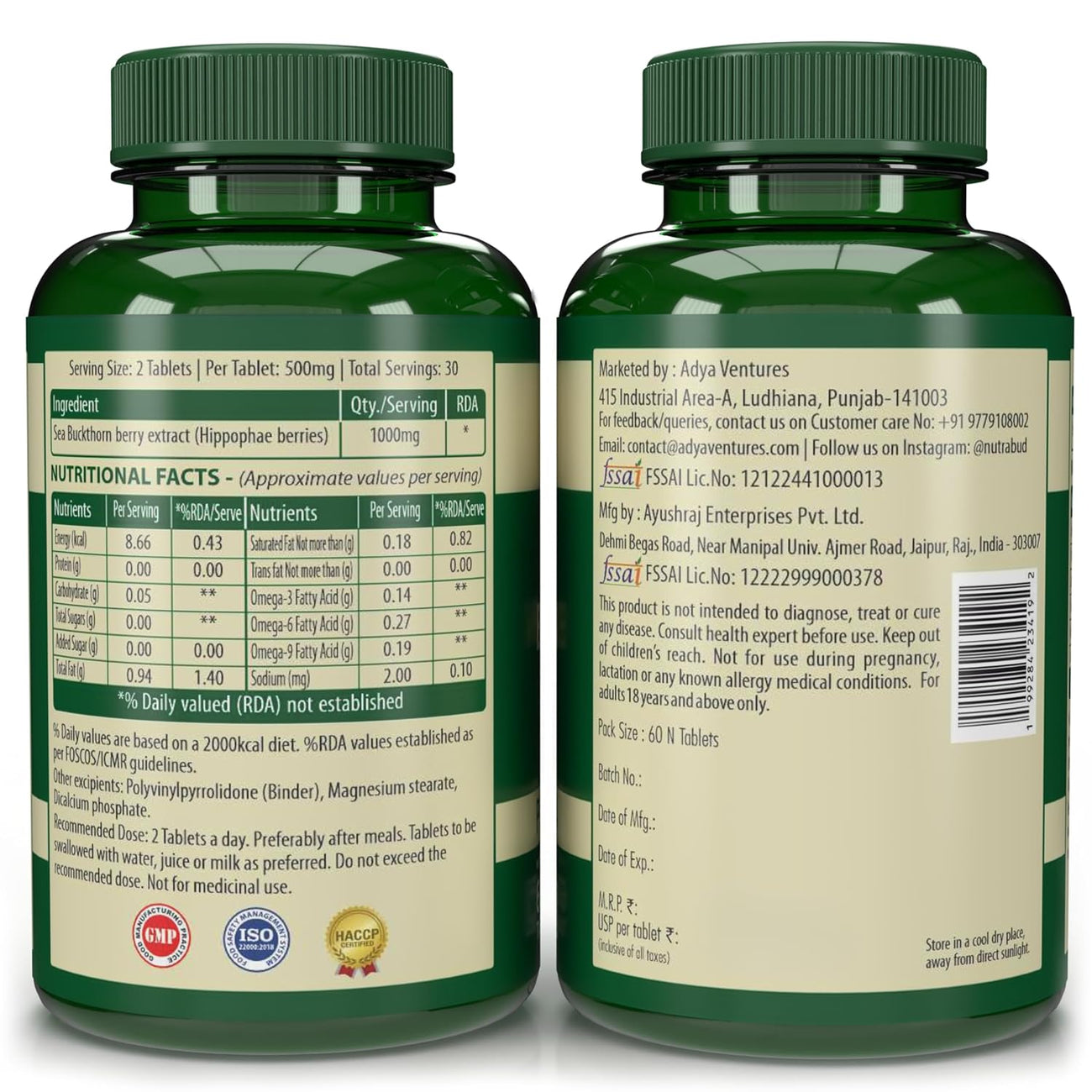 Nutrabud Organics Sea Buckthorn Berry Powder Capsules 1000mg - 60 Capsules