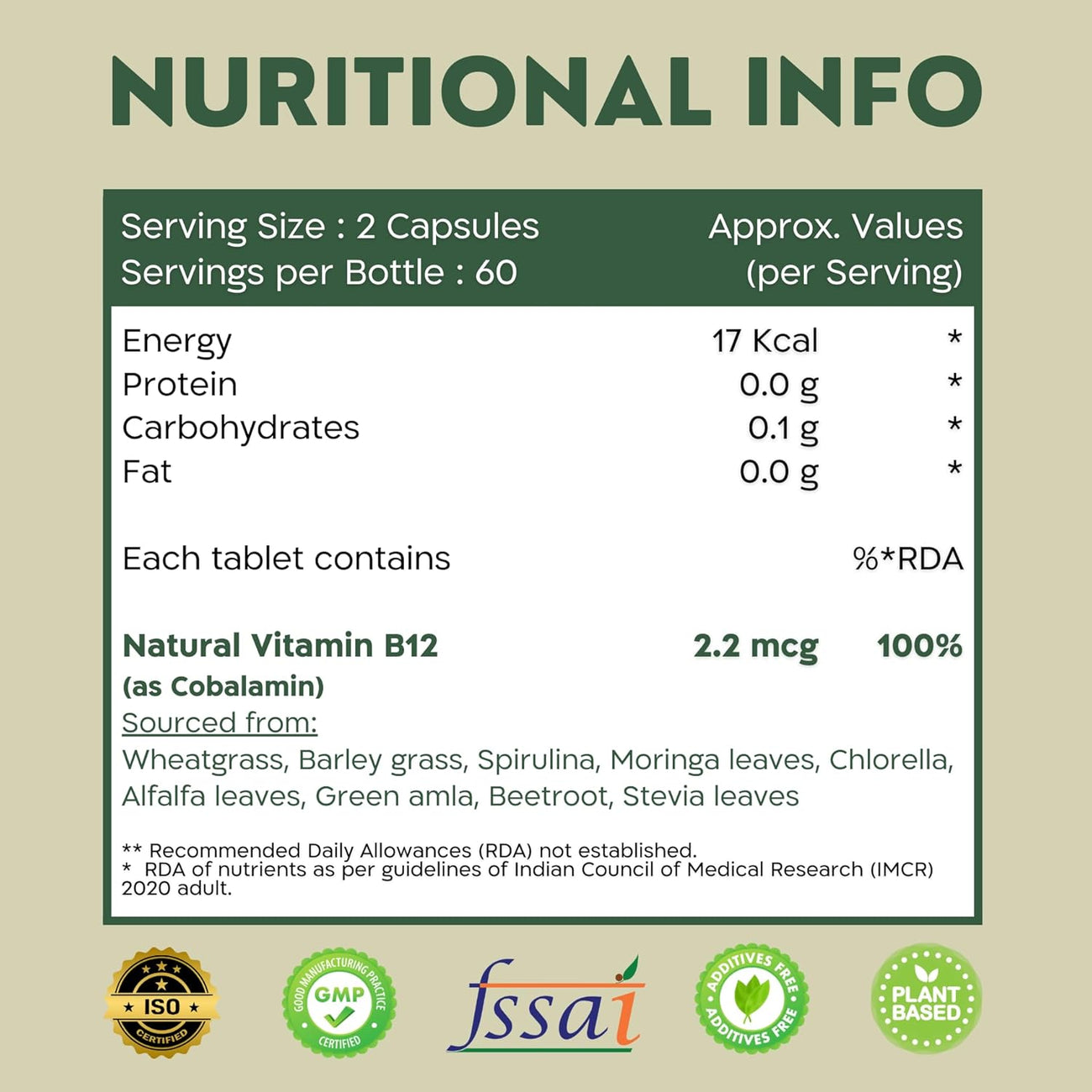 Nutrabud Plant Based Vitamin B12 Supplement - 120 Capsules