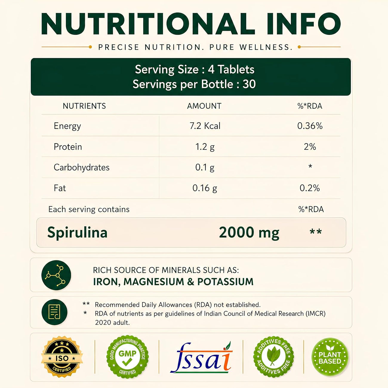 Nutrabud Spirulina 2000mg - 120 Tablets