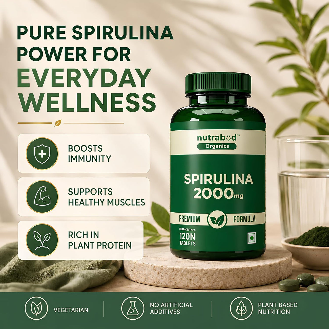 Nutrabud Spirulina 2000mg - 120 Tablets