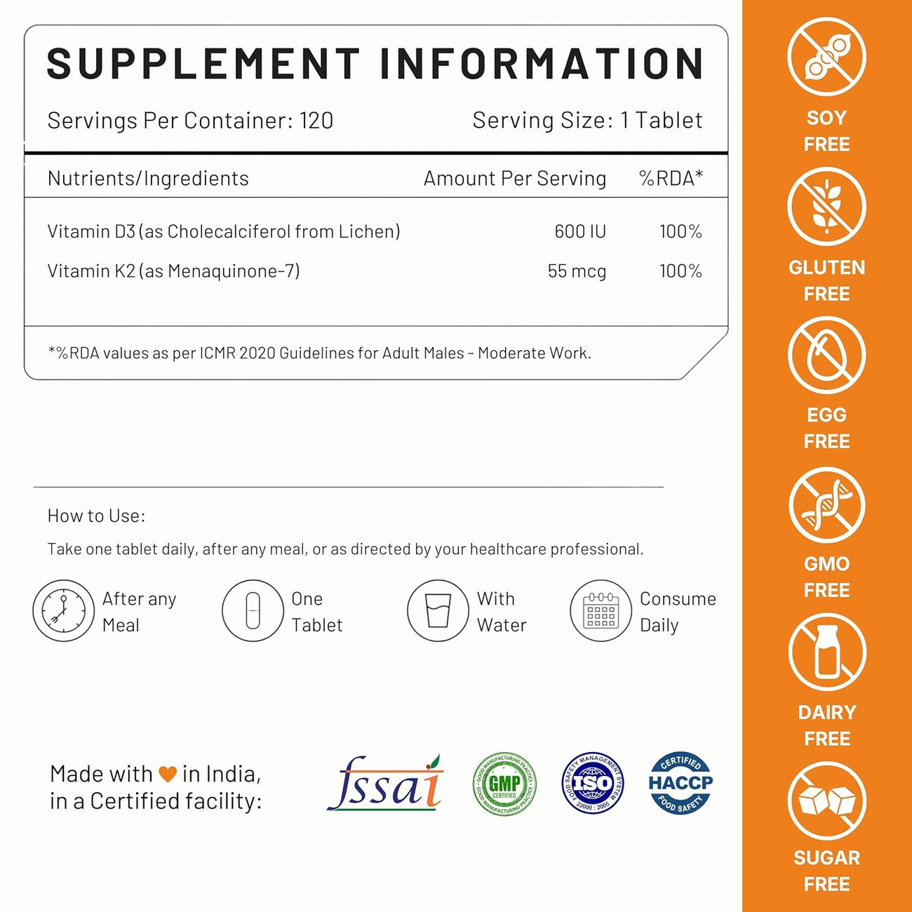 Nutrabud Vitamin D3 K2 MK7 - 120 Tablets