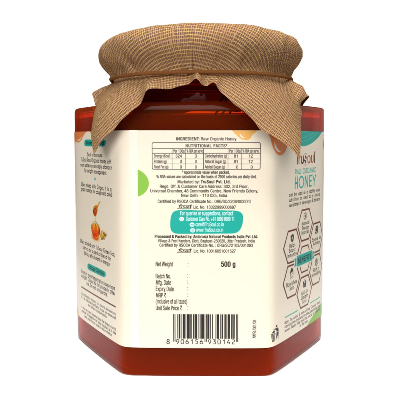 TruSoul Raw Organic Honey - 500gm