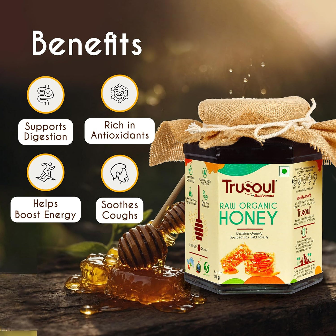 TruSoul Raw Organic Honey - 500gm
