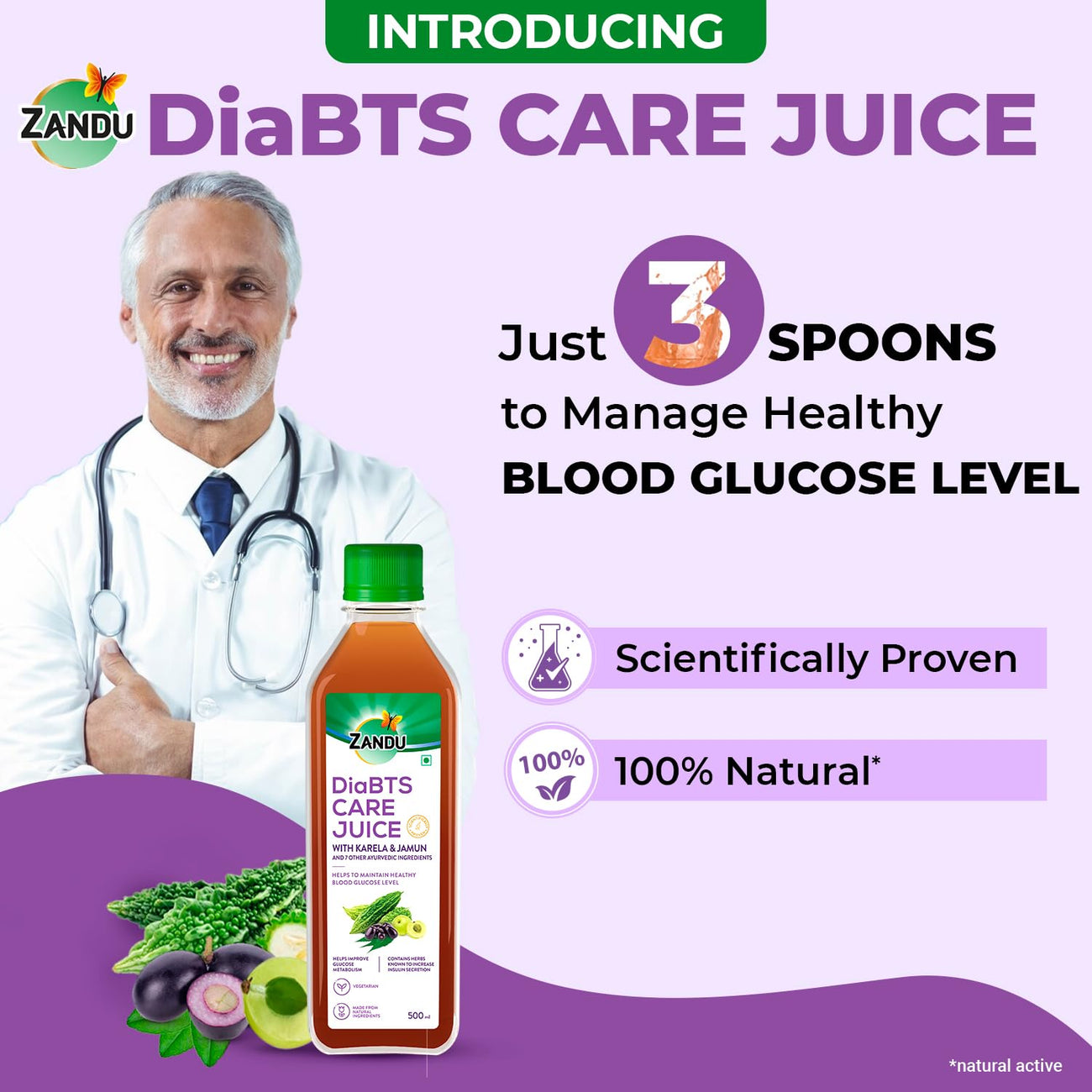 Zandu DiaBTS Care Juice with Karela & Jamun, 1000 ml  Blend of 9 Ayurvedic ingredients