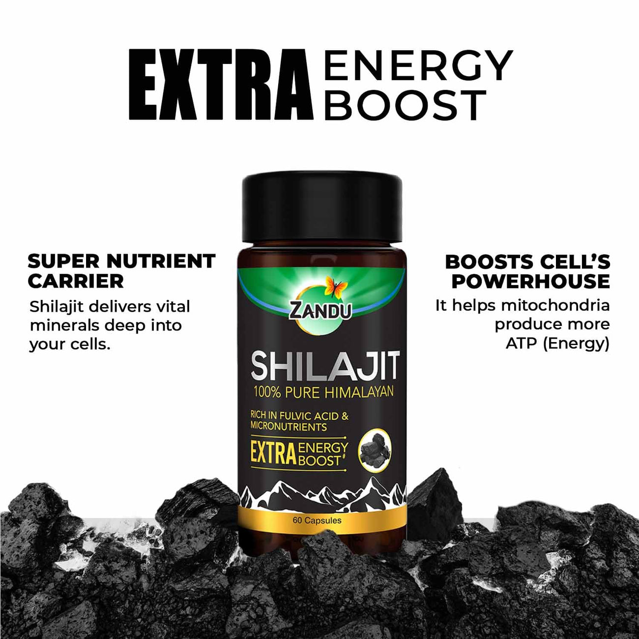 Zandu Shilajit Capsules, Infused with Goodness of Natural Shilajit Extracts, Helps Boost Immunity & Energy, Supports Metabolism