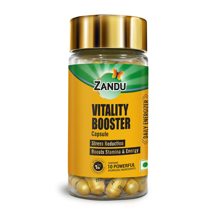 Zandu Vitality Booster Capsule, With Goodness of Ashwagandha, Safed Musli, Gokshur, Shuddha Shjilajit, Helps to Boost Energy and Strength