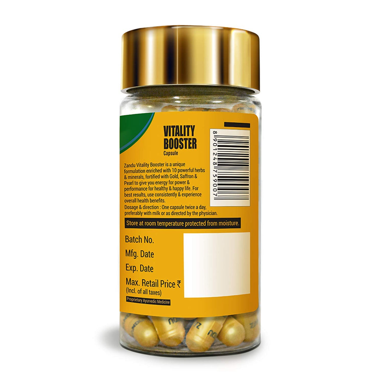 Zandu Vitality Booster Capsule, With Goodness of Ashwagandha, Safed Musli, Gokshur, Shuddha Shjilajit, Helps to Boost Energy and Strength