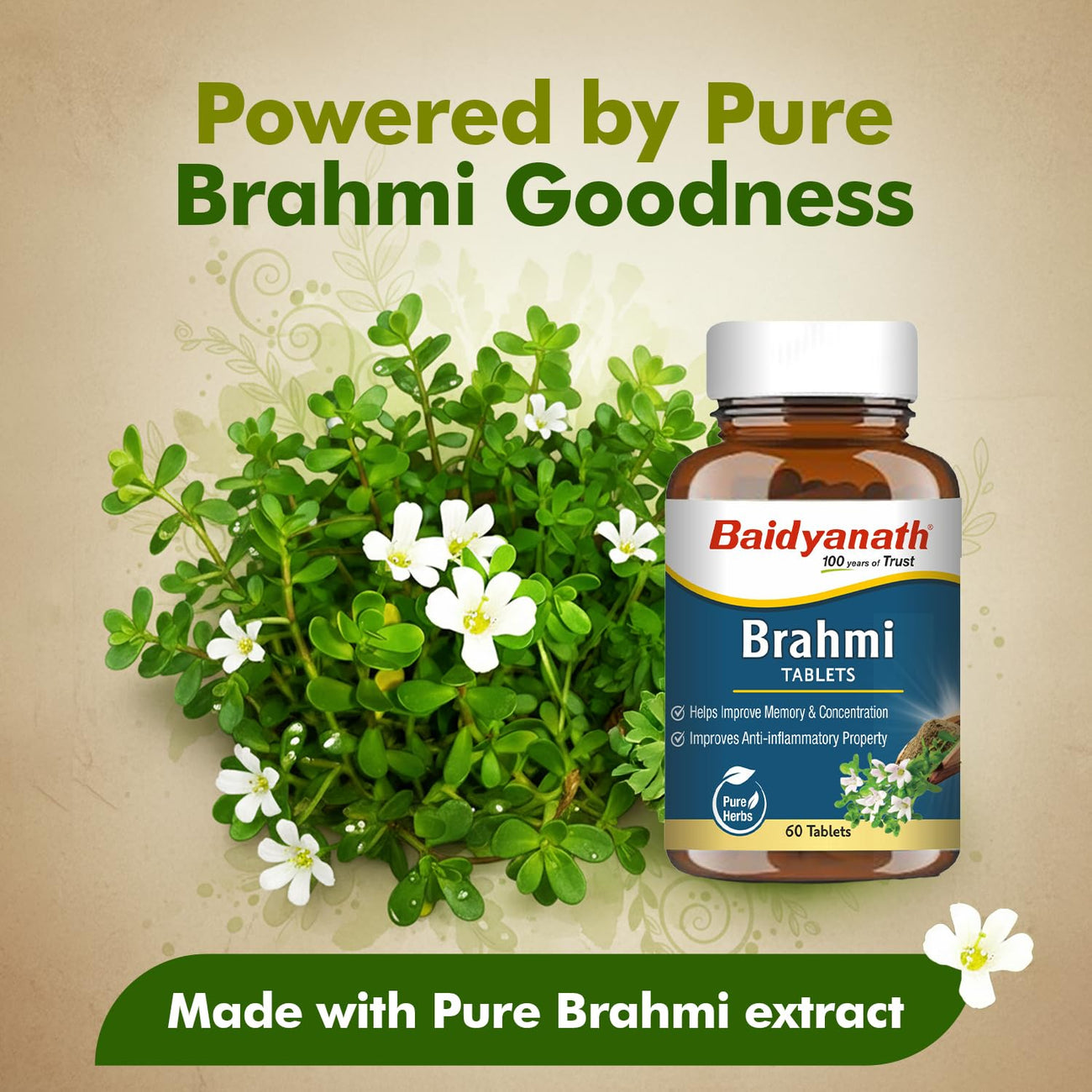 Baidyanath Brahmi Tablets - Memory, Focus & Mind Wellness Support